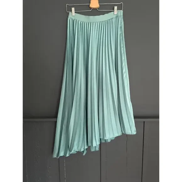 ZARA Pleated Satin Asymmetrical Midi Skirt Size Medium